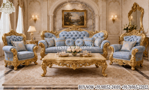 Elegante Juego de Muebles de Salón con Detalles Plateados, Sofá Acolchado de Cinco Plazas, Cómodo y de Lujo, Estilo Clásico, Juego de Sofás de Madera en Oferta en el Reino Unido - Product Image 2