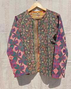 Chaqueta Acolchada de Patchwork para Mujer, Cuello Mandarín, Manga Larga, Algodón Tejido, Estilo Abierto, Corta, Estilo Otoñal - Product Image 3