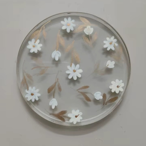 Classic Floral Handpainted Glass <b>Coaster</b> <b>Heat</b> Resistant Non-Slip for Serving Cocktails Whiskey Mocktails Tea Coffee Soft Drinks - Product Image 3