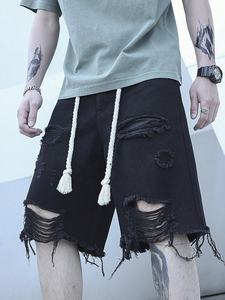 <b>Men's</b> Summer Street Style Ripped Dye Design 100% Cotton Denim <b>Shorts</b> High Stretch <b>Knee</b> <b>Length</b> Comfort Windproof Quick-Dry - Product Image 4