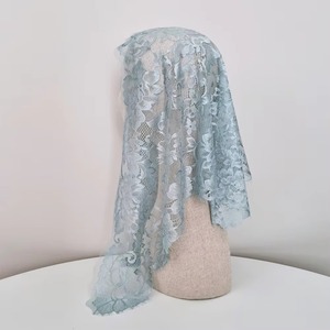 Élégante mantille française bleu clair romantique classique pour femme, 110 cm, dentelle florale, qualité supérieure coréenne, idéale pour la messe à la chapelle. - Product Image 4