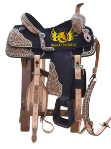 Sillín de cuero para caballo, hecho a mano, de doble tono, duradero, estilo western, portátil, tipo inglés, para carreras de barriles, con estructura de fibra. - Product Image 3