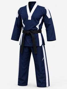 Vêtement de judo unisexe bleu marine à rayures blanches, coupe classique, adulte, 100% coton, séchage rapide, durable, respirant, vente chaude, OEM - Product Image 5