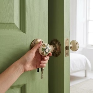 Ceramic Floral Door <b>Knob</b> Round Modern Design Antique <b>Brass</b> Base for Cabinet Bathroom Living Room Durable Eco-Friendly Handle - Product Image 4
