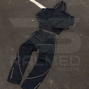 Windbreaker Tracksuit 2 Piece Zipper Jacket and Trouser Reflector Lines 100% Nylon Custom Logo Oversized Tracksuit For Men - Product Image 2