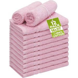 Toallas de Mano 100% Algodón Resistentes al Blanqueador, Toallas de Salón de 16 x 27 Pulgadas, Paquete de 12 en Rosa para Gimnasio - Product Image 1