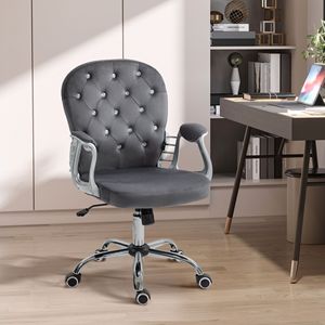 Sedia da Ufficio Grigio Scuro con Bottoni Trapuntati, Poltrona Direzionale per Casa e Ufficio con Braccioli Imbottiti, Altezza Regolabile e Ruote Girevoli - Product Image 2