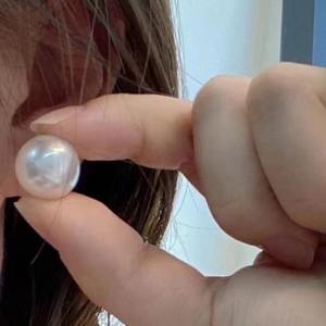 Boucles d'oreilles à double anneau en perle de nacre Wing 7.18new, qualité rose-P, non régulées, or 8-8.518k, boucles d'oreilles à clous en Akoya - Product Image 3