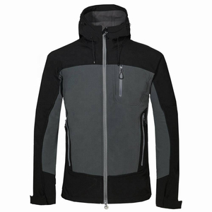 Men's Blue Black Color Blocked <b>Soft</b> <b>Shell</b> <b>Jacket</b> <b>Hooded</b> Zip Fly Water Resistant Outdoor Hiking Clothing Winter Regular Fit - Product Image 4