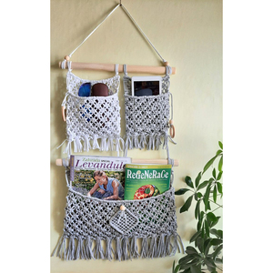 Colgador de bolsillo de macramé de Color Natural, organizador de papelería, organizador de baño, bolsa colgante, cesta colgante de pared de cocina de India - Product Image 4