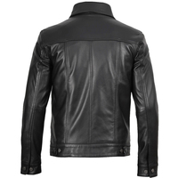 Veste de luxe pour homme en cuir véritable, coupe ajustée, en peau de mouton véritable, noire, style camionneur, boutonnée, vintage, décontractée, manteau d'extérieur, vente en gros