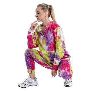 Women's Printed Lightweight Windproof Joggers Hoodie Sweatsuit 2-Piece Tracksuit Set Multi-Color - Product Image 5