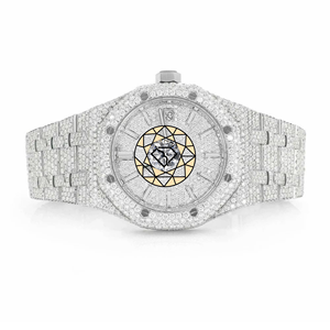 Reloj de pulsera de lujo para hombre, estilo hip hop estadounidense, con incrustaciones de moissanita y diamantes, plateado. - Product Image 1
