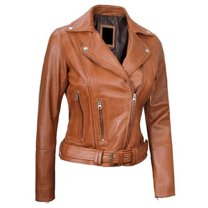Chaqueta de Motociclista de Cuero de Oveja Marrón para Mujer, Manga Larga, Transpirable, Cierre de Cremallera, Cuello Camisero, Largo Regular - Product Image 6
