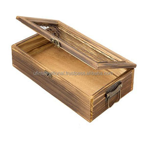Caja de madera Rectangular hecha a mano, tapa de ratán Natural Vintage, bolsa de té de madera de escritorio para Decoración - Product Image 2