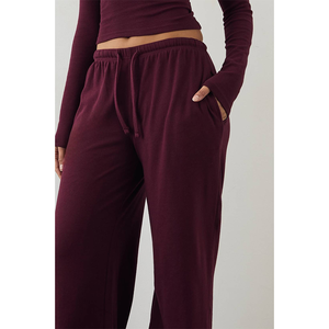 Pantalones de chándal personalizados para mujer con doble cintura, OEM/ODM, casuales, con cordón, cintura elástica, de lona, de pierna ancha, estilo jogger, de talla grande - Product Image 4