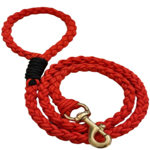 Red <b>Braided</b> Nylon Dog Hand <b>Braided</b> Lead Paracord Dog Red Round Braid 750 Polyesters Nylon Cords - Product Image 2