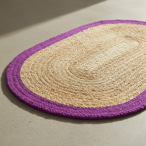 Tapis en jute tressé fait main sur mesure, à poils ras, 4x3 pieds, style bohème, forme ovale, rayé, antidérapant, écologique - Product Image 2