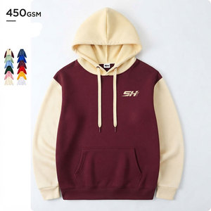 Sweat-shirt à capuche pour homme, couleur crème et bordeaux, coupe ample, style décontracté, tissu polaire épais 450 g/m² - Product Image 1