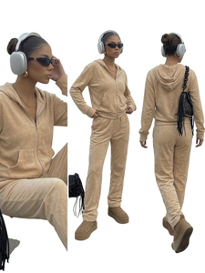 Ensemble de survêtement pour femme, coupe ajustée, en molleton, avec fermeture éclair, capuche, longueur intégrale, surdimensionné, deux pièces - Product Image 5