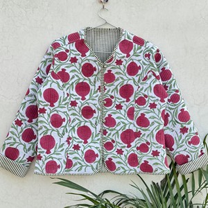 Chaqueta Acolchada de Algodón para Mujer, Estampado Floral de Granada, Manga Larga, Cierre de Botones, Ropa de Abrigo de Otoño, Largo Regular - Product Image 1
