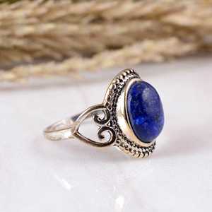 Handmade 925 Sterling Silver Natural <b>Lapis</b> <b>Lazuli</b> Bezel Setting Boho & Hippie Oval Shape Ethnic Cocktail <b>Ring</b> Party Unisex Gift - Product Image 2