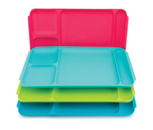 Premium <b>plastic</b> food plate compartment serving <b>tray</b> reusable dinner plate for home kitchen cafeteria in pink blue green - Product Image 3