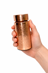 Copper Water Bottle Floral Pattern Screw-On Lid Reusable Travel <b>Mug</b> Traditional Chinese Design Single Wall Metal - Product Image 4
