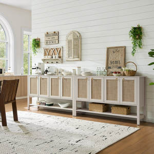 Buffet Boho en rotin à 4 portes avec 1 étagère ouverte Armoire de rangement polyvalente - Product Image 4