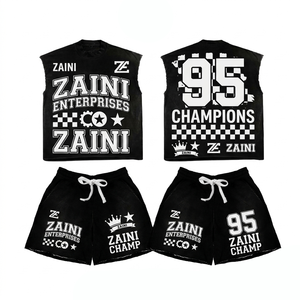 เสื้อยืดแขนกุดพรีเมียม 240 GSM ผ้าโพลีเอสเตอร์/คอตตอนเจอร์ซีย์ ระบายอากาศได้ดี สไตล์วินเทจ ชุดเซ็ตสำหรับผู้ชาย สีดำขาว ลำลอง สปอร์ต ฤดูร้อน - Product Image 1