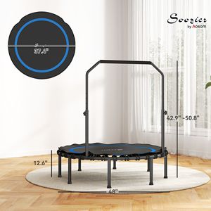 Mini trampolino pieghevole blu da 48 pollici con maniglia regolabile, rimbalzante per adulti, per uso interno ed esterno, per palestra domestica - Product Image 3