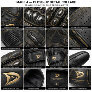 Guantes de Carreras Edición Oro, Más Vendidos, Dedos Completos, Piel de Vacuno, Correa de Muñeca Ajustable, Protección de Palma, Unisex, para Motociclismo - Product Image 5