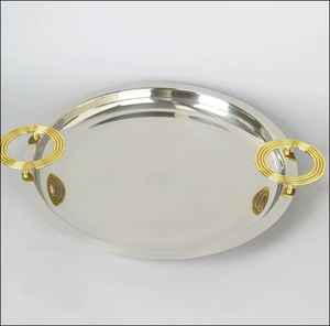 Bandeja de Servir de Lujo de Madera y Metal con Acabado Dorado, Bandeja Decorativa de Estilo Árabe para el Hogar y Hoteles - Product Image 4