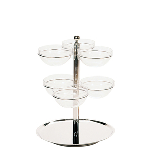 Soporte de Metal Pulido de Dos Niveles con Seis Copas de Vidrio y Base Martillada para Exhibición de Aperitivos y Postres, Suministros para Fiestas y Bodas - Product Image 3