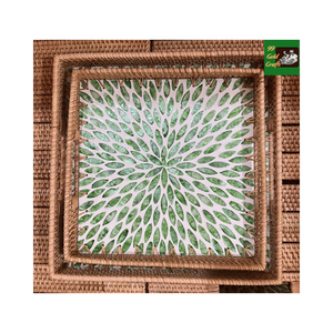 Plateau en rotin tressé à la main avec incrustations de nacre laquée et de céramique, pour la décoration de table, vente en gros - Product Image 5