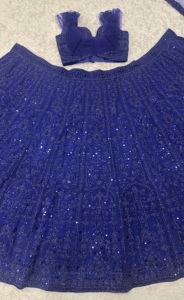 Ensemble Lehenga Choli tendance bleu roi à sequins, tenue de soirée de créateur, Lehenga indien avec dupatta, pour mariage et occasions festives - Product Image 6