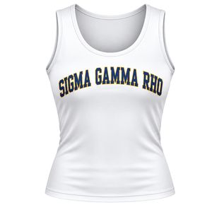 Womens White <b>Tank</b> <b>Top</b> Sigma Gamma Rho Graphic Sleeveless Scoop Neck Casual Athletic Summer Sportswear Fitted Shirt Everyday Wear - Product Image 1