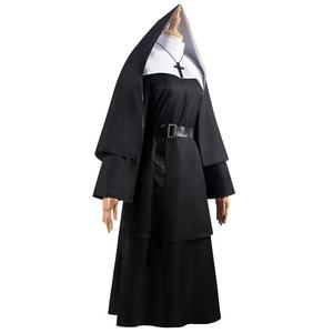 Costume de nonne noire traditionnelle avec habit de voile et collier croix pour Halloween Cosplay Church Roleplay - Product Image 5