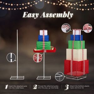 6FT Pre-Lit Pull-Up Gift <b>Box</b> Tower with 200 LED Warm <b>White</b> Lights Christmas Outdoor Christmas Lights with Ropes and Stakes - Product Image 6