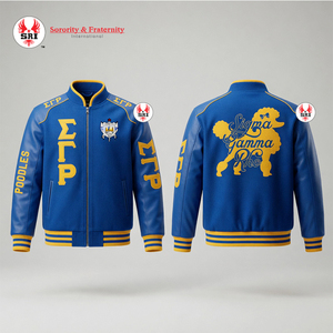 แจ็คเก็ตปักลายมินิมอลสไตล์เมือง Urban Style Sigma Gamma Rho |   เสื้อแจ็คเก็ตแฟชั่นสไตล์วินเทจ SGRho Sorority Greek Crest สำหรับนักแข่ง - Product Image 3