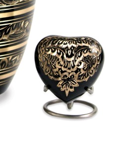 Black <b>Heart</b> Shaped Urn with Gold Floral Design for Ashes Keepsake Adult Urn Decorative Metal Classic <b>Heart</b> Urn With Free <b>Bag</b> - Product Image 1