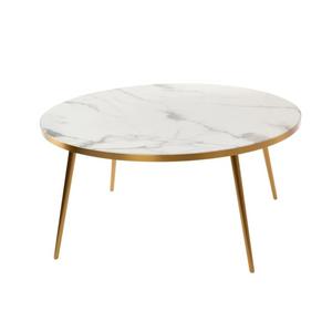 Mesa de Centro Redonda con Tapa de Mármol Blanco Duradero, Estructura de Hierro Moderna, Uso Interior en Sala de Estar, Ideal para Aniversarios y Regalos de Inauguración - Product Image 3