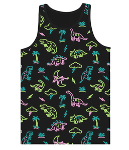 Neon <b>Dinosaur</b> Cartoon Print Men's Tank <b>Top</b> Crew Neck Casual Style 100% Polyester Knitted Breathable Digital Printing HIGH STREET - Product Image 1