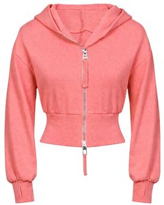 Sudadera con capucha corta rosa coral para mujer, ajustada, de manga larga, estilo casual urbano, de algodón y forro polar, con logotipo personalizado, fabricación ODM - Product Image 1