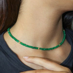 Emerald Beads Face <b>Necklace</b> Handmade <b>Statement</b> Jewelry Face Design <b>Necklace</b> with Emerald Beads Elegant Handmade Piece - Product Image 4