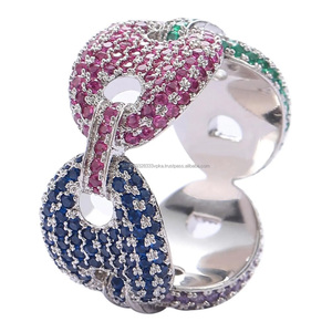 Bague en argent sterling 925 avec diamants simulés colorés, style hip-hop, maillons cubains en forme de grains de café, pour hommes et femmes, cadeaux de mariage et de fiançailles - Product Image 3