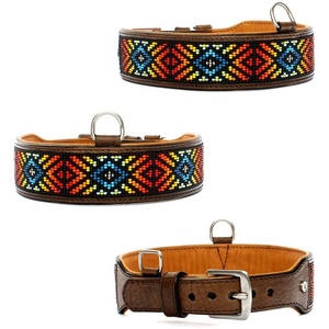 Personalized Premium Quality Fancy 100% Genuine Cow Leather <b>Dog</b> <b>Collar</b> With 3D Bead Work Top Indian Supplier Saman Exports - Product Image 3