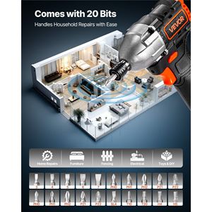 12 V Brushless <b>Motor</b> Impact <b>Driver</b> Kit Electric Cordless 3000 RPM Max Speed 1/4 Inch 20 Bits LED Work Light for Furniture - Product Image 5