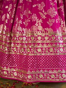 Bollywood <b>Bride</b> Floor-Length A-Line Wedding <b>Gown</b> Faux Georgette Embroidered Lehenga Set Sleeveless Dupatta Party Outfit - Product Image 5