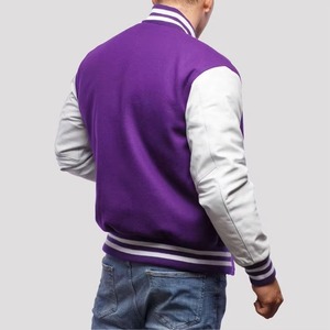 Veste universitaire pour homme, couleur unie violette, col rabattu, fermeture boutonnée, en polyester et coton, coupe classique, pour l'automne - Product Image 2